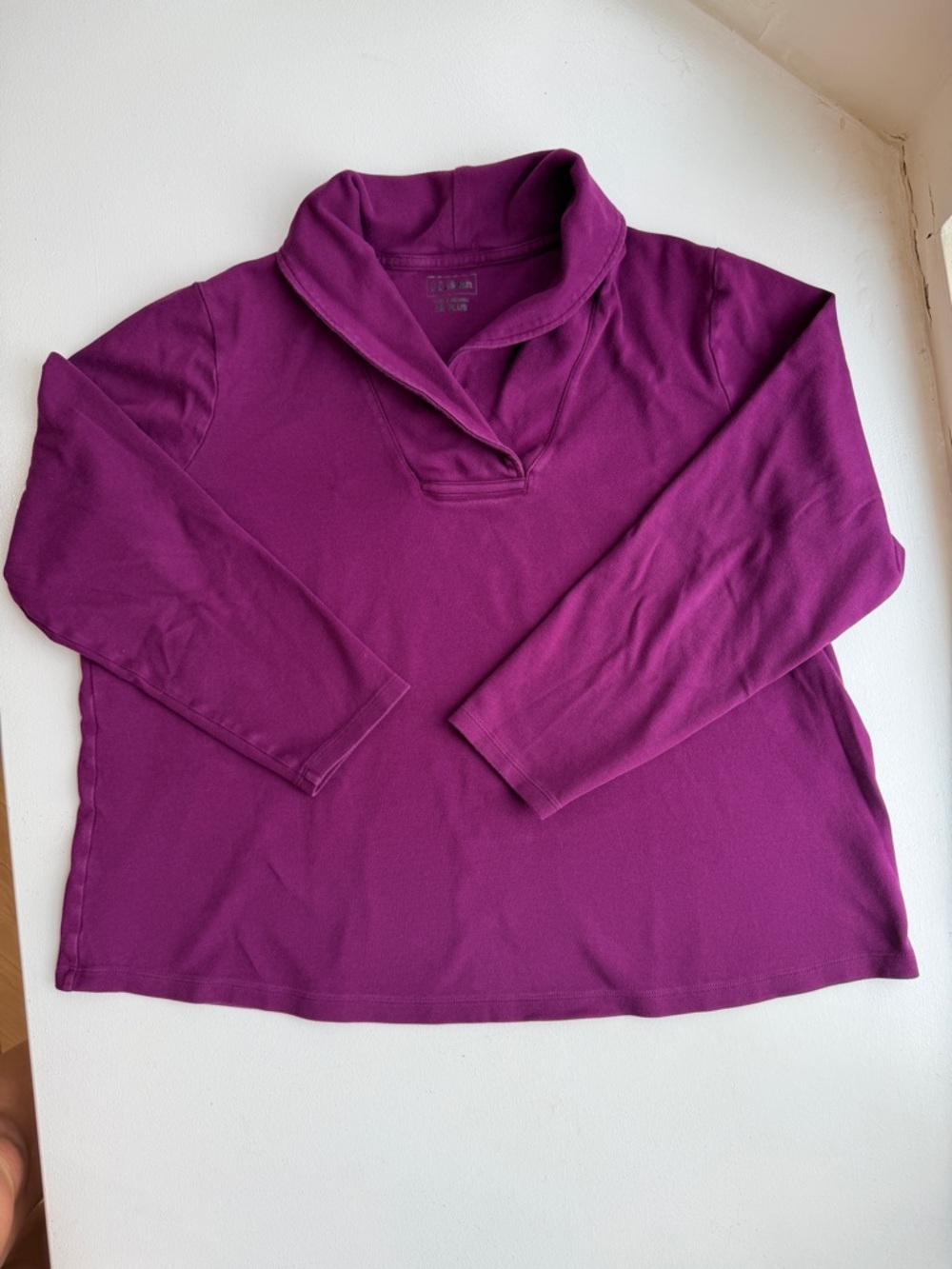 LL Bean Women’s Pullover Long Sleeve Shawl Collar Cotton Shirt 2X